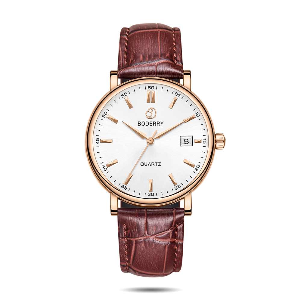 Boderry Classic 40mm (Rose Gold, Brown Leather)