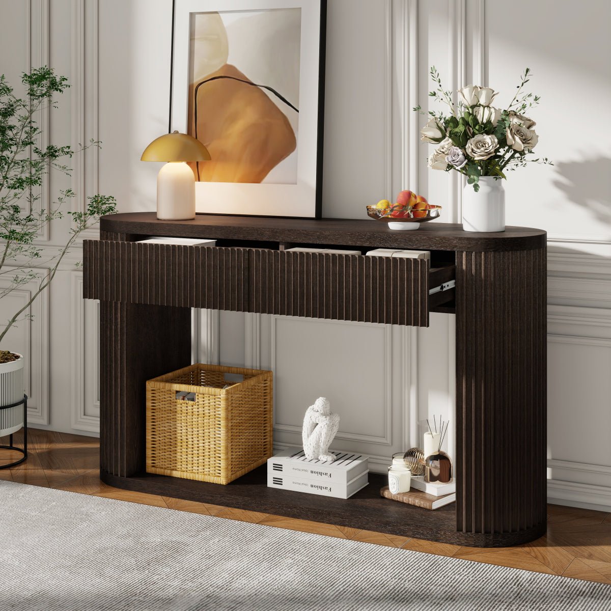 Homestyler TREXM Oval Fluted Console Table (2 Drawers)
