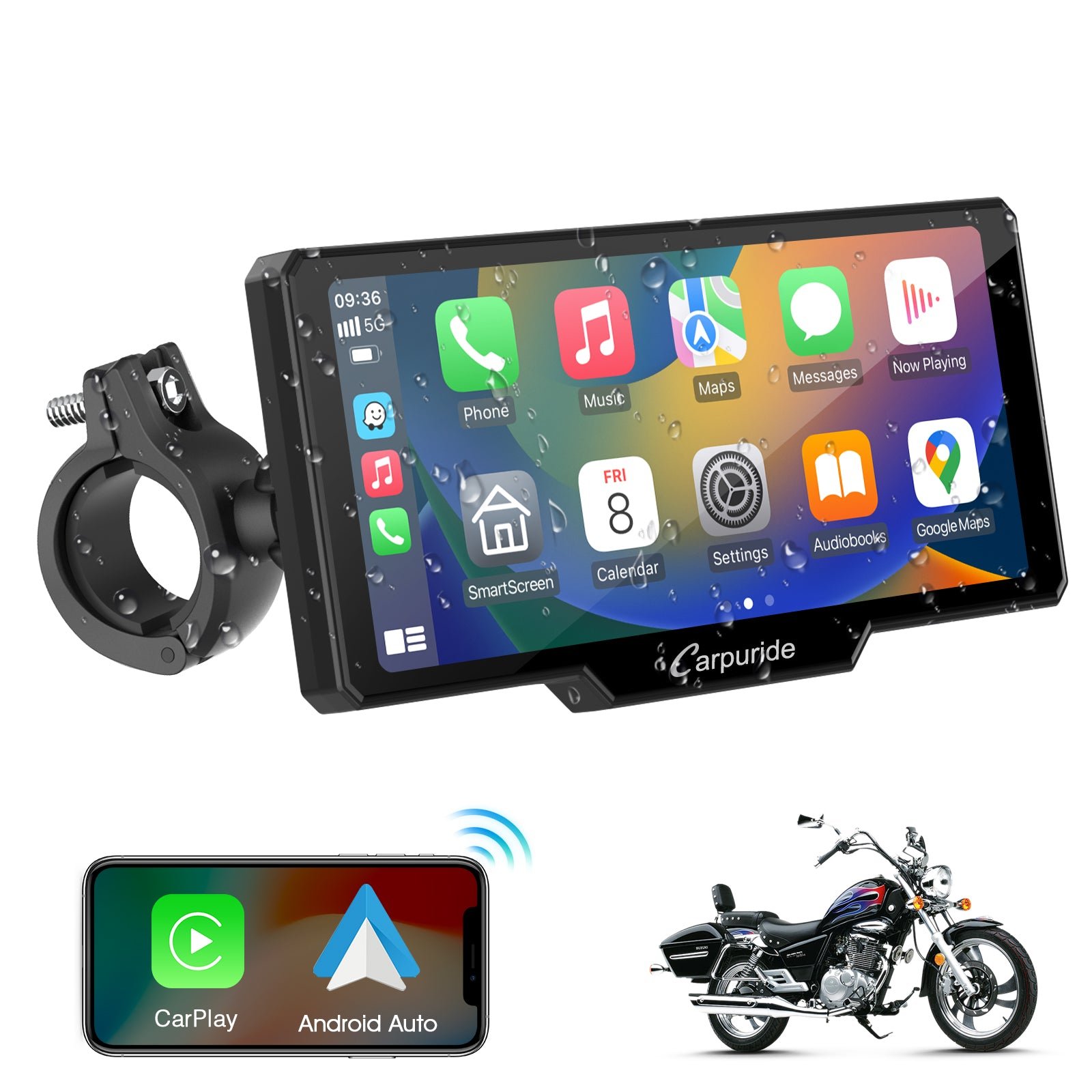 Carpuride W619 Waterproof Motorcycle Stereo (IP67)