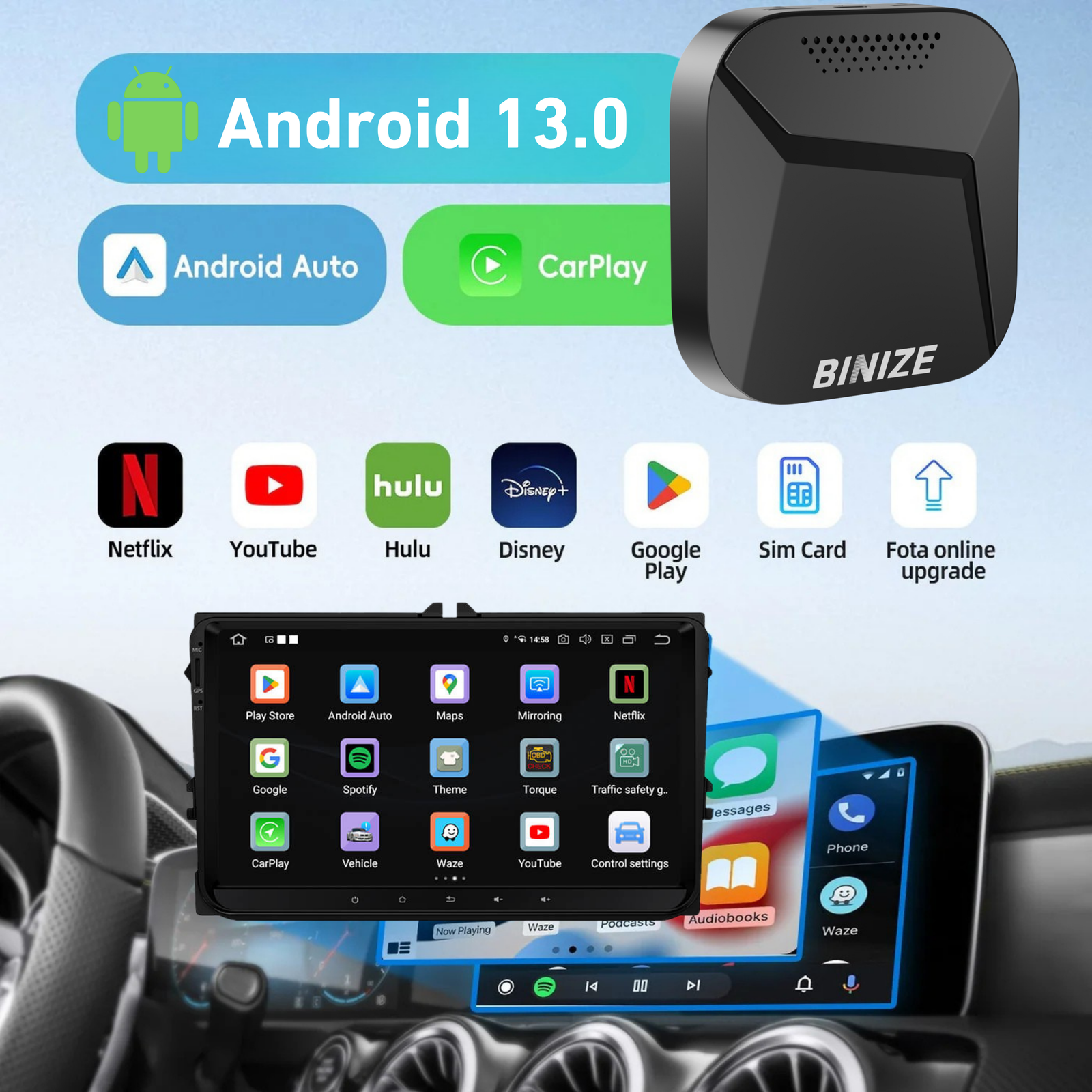 Binize B2 Pro Android 13 CarPlay AI Box