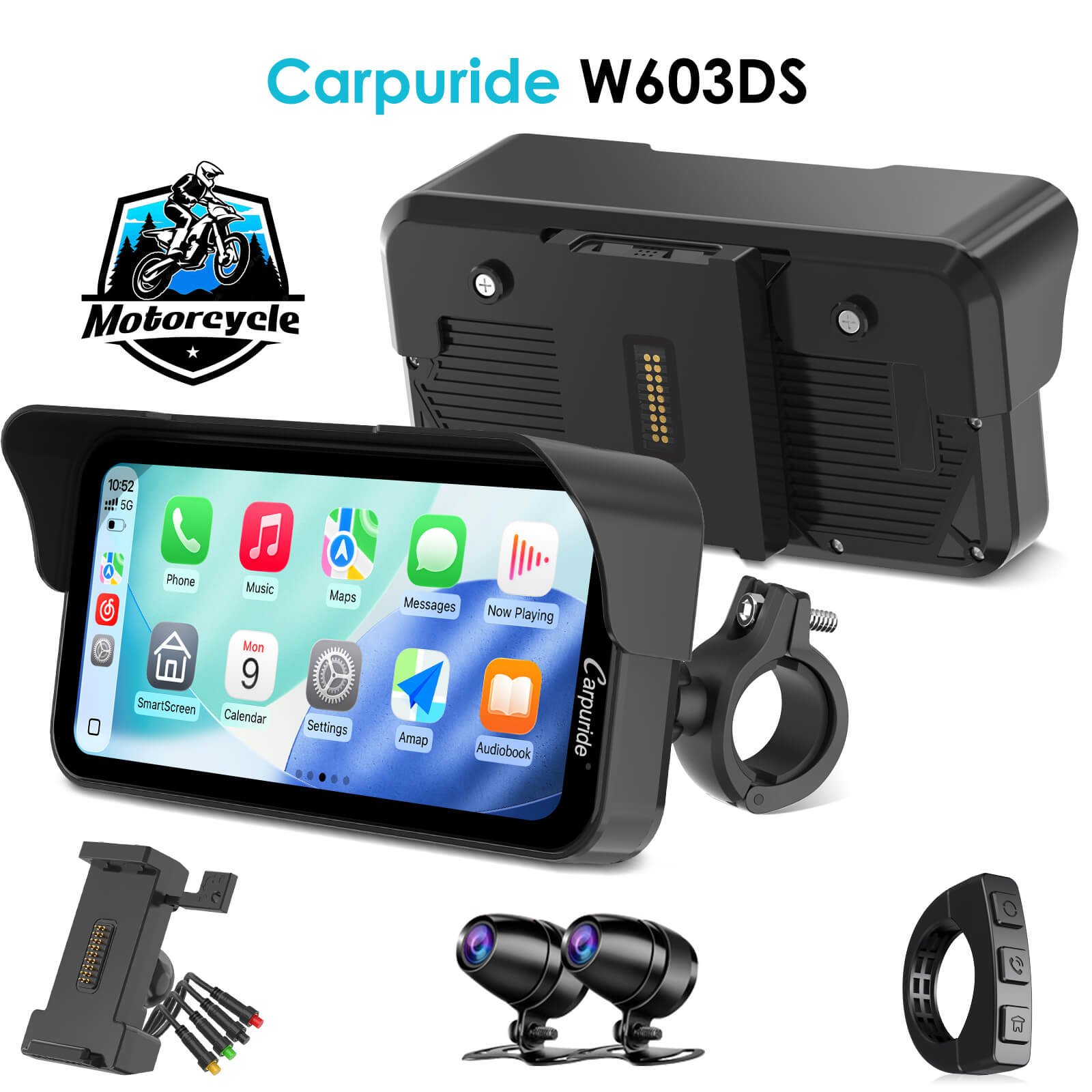 Carpuride W603DS 6" Motorcycle CarPlay (Dual Cameras)