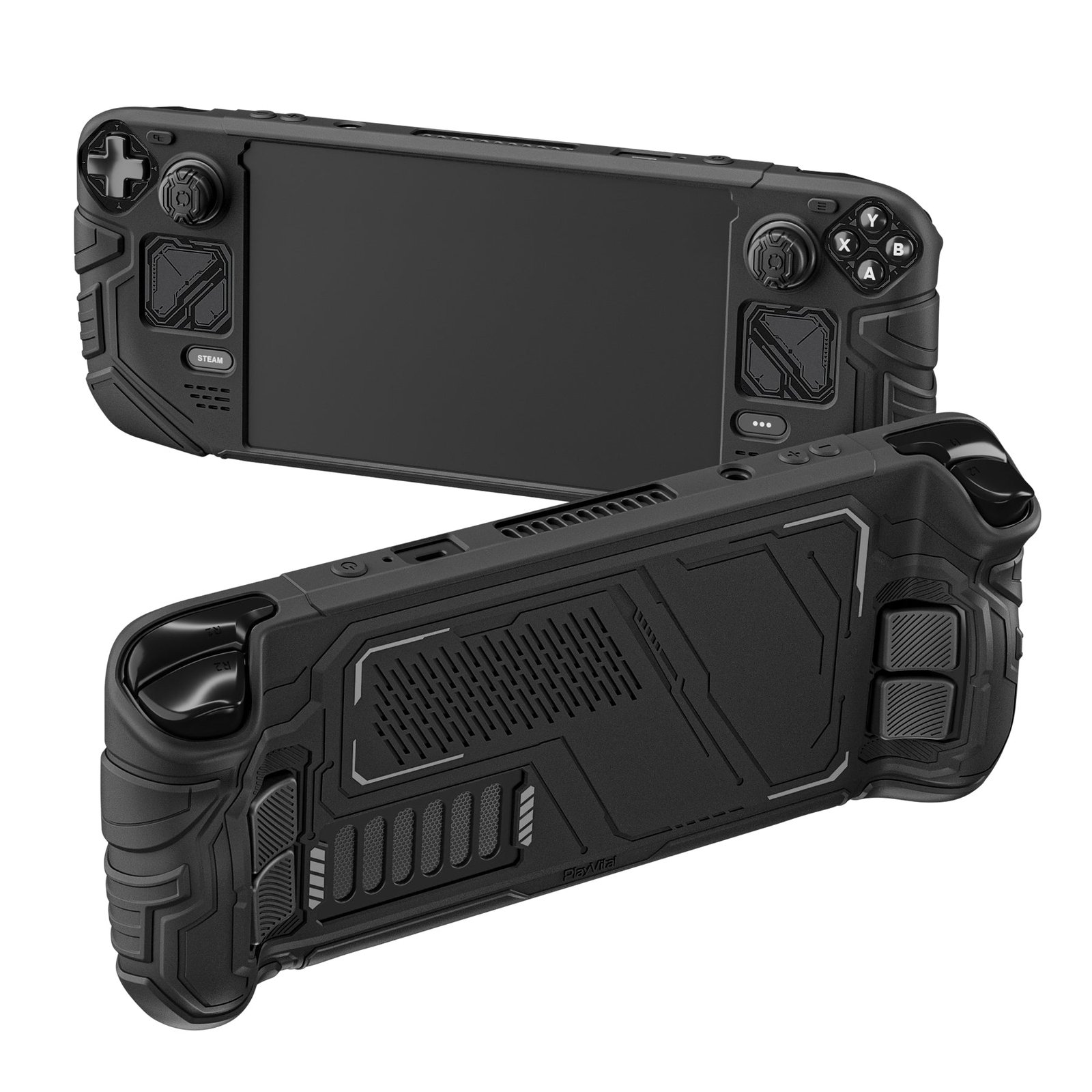 PlayVital Mecha Protective Case for Steam Deck OLED/LCD (Back Buttons + Thumb Grips)