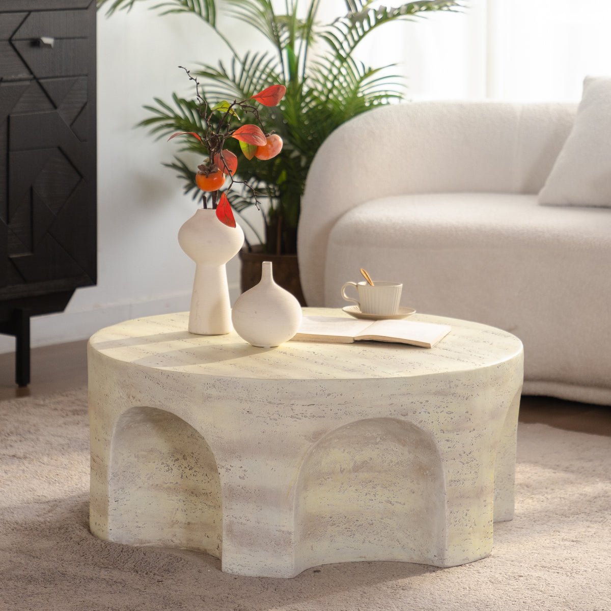 Homestyler MgO Round Accent Coffee Table (Arched Base)